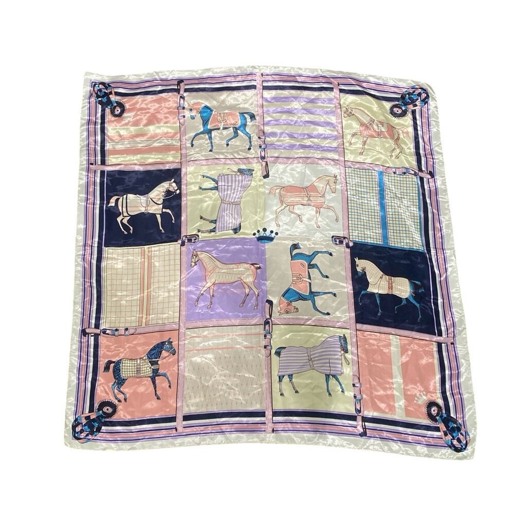 Suzhichou Equestrian Square Satin Print Scarf 35” x 35”​